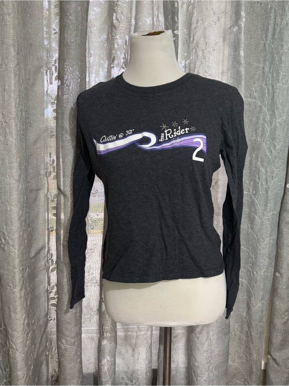 Old Navy Black Long-Sleeve Graphic Tee with Purple Accent